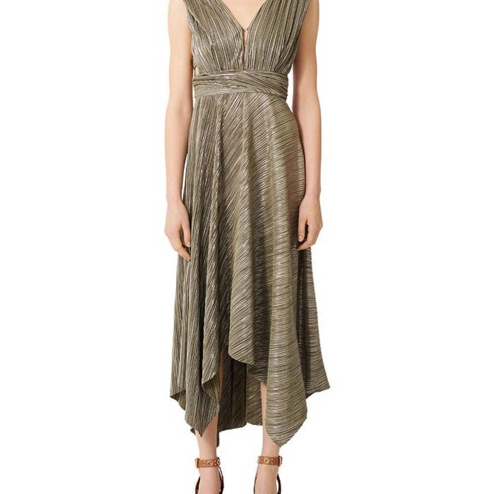 Maje Royal Pleated Maxi Dress in Khaki